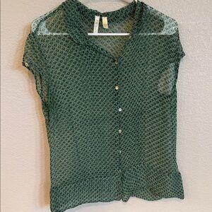 Susina Green Sheer Button-Up Blouse